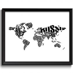 INSTANT DOWNLOAD World Map Text Word Cloud Typography Map Poster Print Globe Modern Abstract Landscape Wall Art Painting Navy Black White