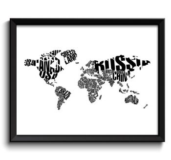 INSTANT DOWNLOAD World Map Text Word Cloud Typography Map Poster Print Globe Modern Abstract Landscape Wall Art Painting Navy Black White