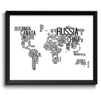 INSTANT DOWNLOAD World Map Typography Print Text Word Cloud Black White Poster Print Globe Modern Abstract Minimalist Landscape Wall Art