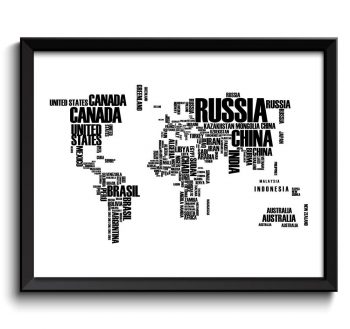 INSTANT DOWNLOAD World Text Word Cloud Typography Map Poster Print Globe Modern Abstract Landscape Wall Art Painting Navy Black White