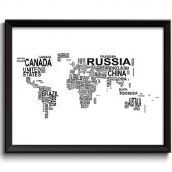 INSTANT DOWNLOAD World Text Word Cloud Typography Map Poster Print Globe Modern Abstract Landscape Wall Art Painting Navy Black White