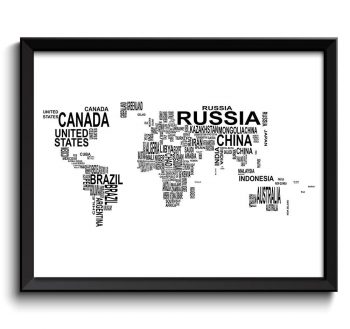 INSTANT DOWNLOAD World Text Word Cloud Typography Map Poster Print Globe Modern Abstract Landscape Wall Art Painting Navy Black White