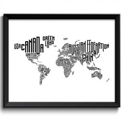 INSTANT DOWNLOAD World Text Word Cloud Typography Map World Map Poster Print Globe Modern Abstract Landscape Wall Art Painting Black White