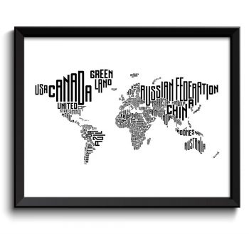 INSTANT DOWNLOAD World Text Word Cloud Typography Map World Map Poster Print Globe Modern Abstract Landscape Wall Art Painting Black White