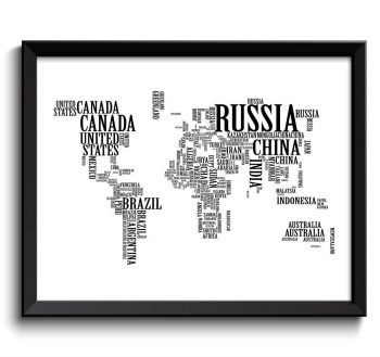 INSTANT DOWNLOAD World Text Word Cloud Typography World Map Poster Print Globe Modern Abstract Landscape Wall Art Painting Black White