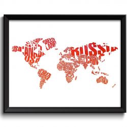 INSTANT DOWNLOAD World Text Words Typography World Map Poster Print Orange Coral Watercolor Word Cloud Globe Abstract Landscape Art Painting