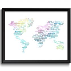 INSTANT DOWNLOAD World Welcome in Different Languages Rainbow Blue Pink Yellow Word Cloud Typography Print Text Print Landscape Wall Art