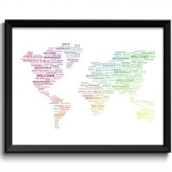 INSTANT DOWNLOAD World Welcome in Different Languages Rainbow Red Orange Green Word Cloud Typography Print Text Print Landscape Wall Art