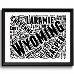 INSTANT DOWNLOAD Wyoming Map State Text Word Cloud Black White Poster Print USA United States Modern Print Landscape Wall Art Painting