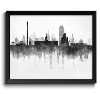 INSTANT DOWNLOAD Yekaterinburg Skyline Russia Cityscape Art Print Poster Black White Grey Watercolor Painting Landscape Home Decor Wall Art