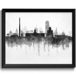 INSTANT DOWNLOAD Yekateringurg Skyline Russia Cityscape Art Print Poster Black White Grey Watercolor Painting Landscape Home Decor Wall Art