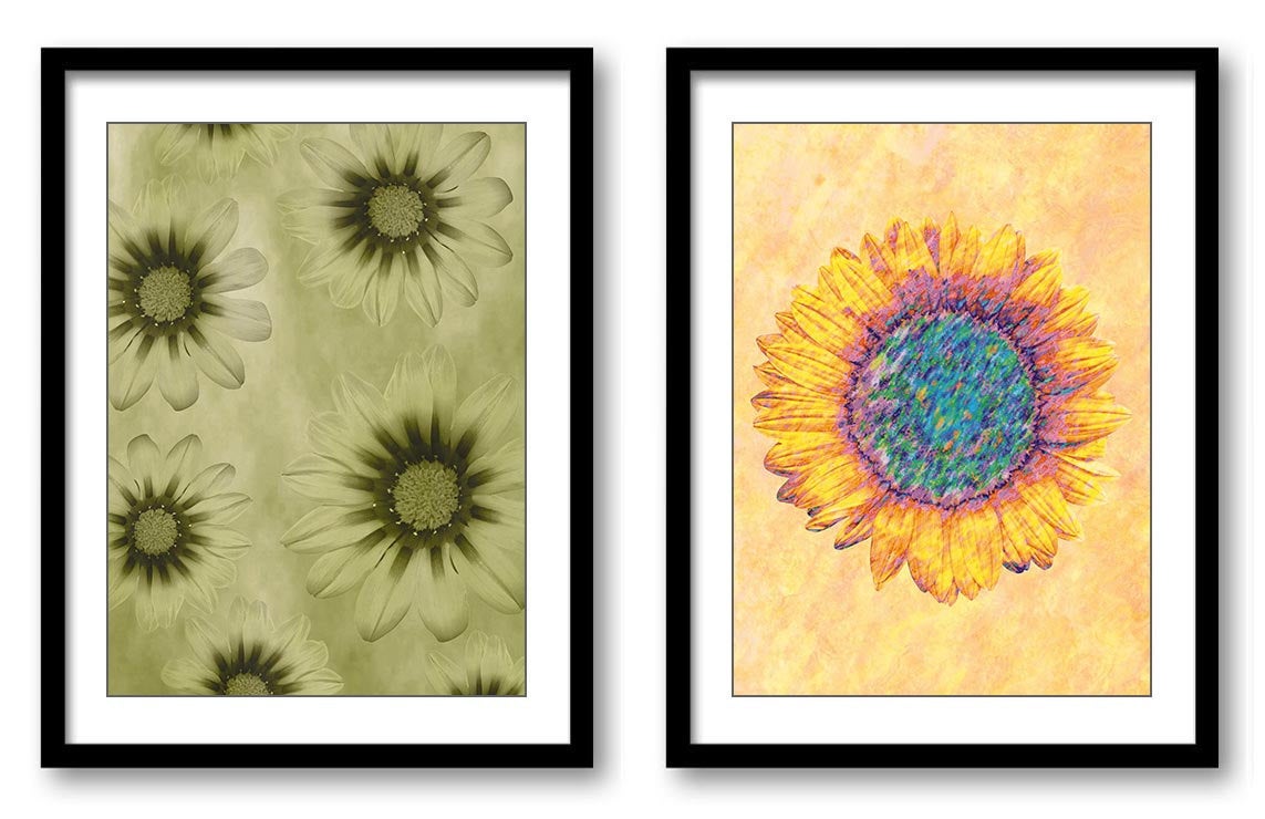 INSTANT DOWNLOAD Yellow Flower Daisy Sunflower Bathroom Art Print Colorful Set of 2 Elegant Watercolor Painting Wall Decor Flower Print