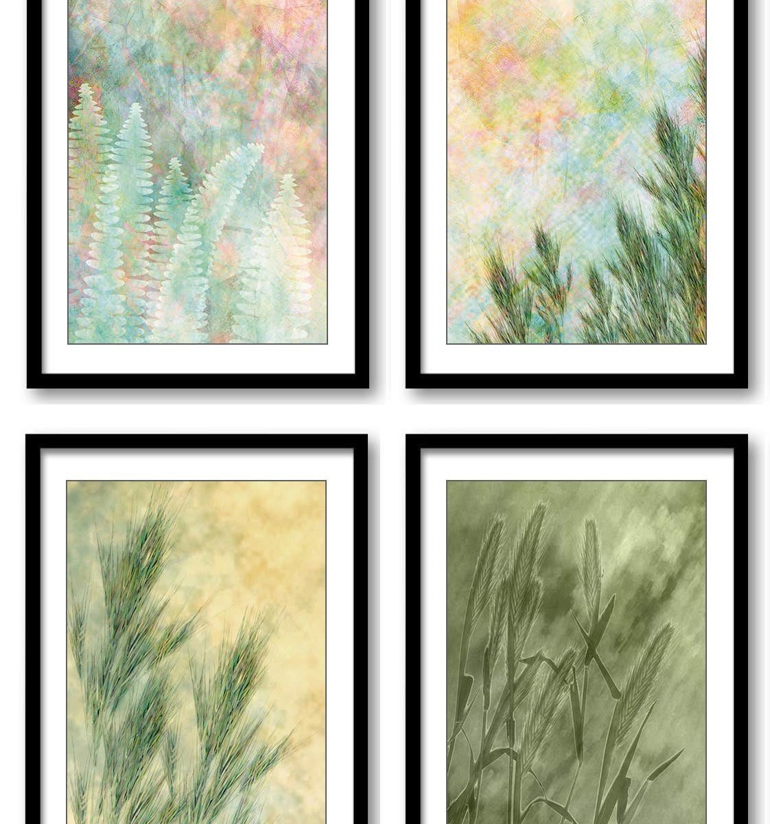 INSTANT DOWNLOAD Yellow Flower Wheat Field Bathroom Art Print Brown Purple Colorful Set of 4 Elegant Watercolor Painting Wall Decor Bedroom