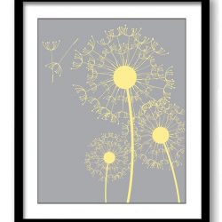 INSTANT DOWNLOAD Yellow Grey Gray Dandelion Print Art Poster Text Bathroom Wall Decor Flower Wall Art Dandelion Art Abstract Minimalist