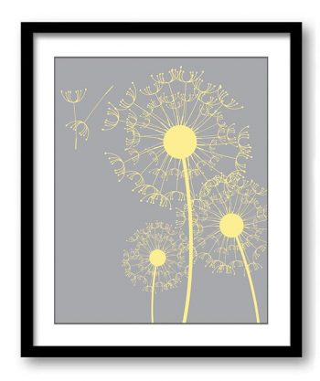 INSTANT DOWNLOAD Yellow Grey Gray Dandelion Print Art Poster Text Bathroom Wall Decor Flower Wall Art Dandelion Art Abstract Minimalist