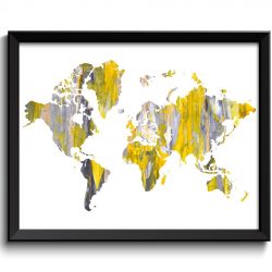 INSTANT DOWNLOAD Yellow Grey Gray Painting World Map Poster Print Globe Modern Abstract Landscape Art Watercolor