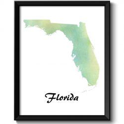 INSTANT DOWNLOAD Yellow Mint Green Florida Map State Watercolor Painting Poster Print USA United States Modern Abstract Landscape Art