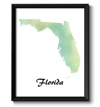 INSTANT DOWNLOAD Yellow Mint Green Florida Map State Watercolor Painting Poster Print USA United States Modern Abstract Landscape Art