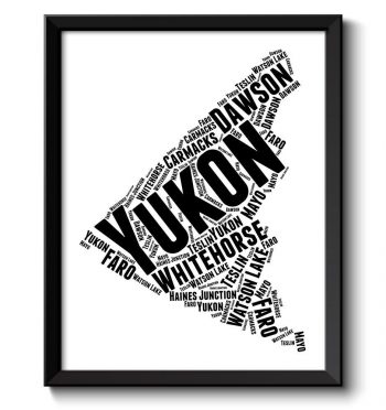 INSTANT DOWNLOAD Yukon Map Province Canada Text Word Watercolor Poster Print Black White Modern Abstract Landscape Art Painting Word Cloud