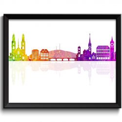 INSTANT DOWNLOAD Zurich Skyline Painting Art Poster Print Zurich Wall Decor Zurich Wall Art Colorful Rainbow Switzerland City Map Home Decor