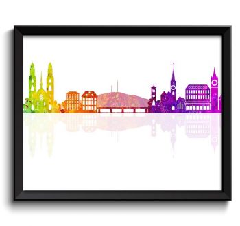 INSTANT DOWNLOAD Zurich Skyline Painting Art Poster Print Zurich Wall Decor Zurich Wall Art Colorful Rainbow Switzerland City Map Home Decor