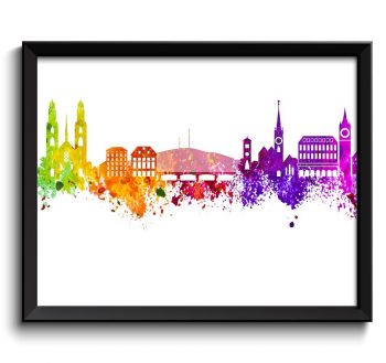 INSTANT DOWNLOAD Zurich Skyline Painting Poster Print Wall Decor Wall Art Green Yellow Pink Red Purple Pink Switzerland City Map Home Decor