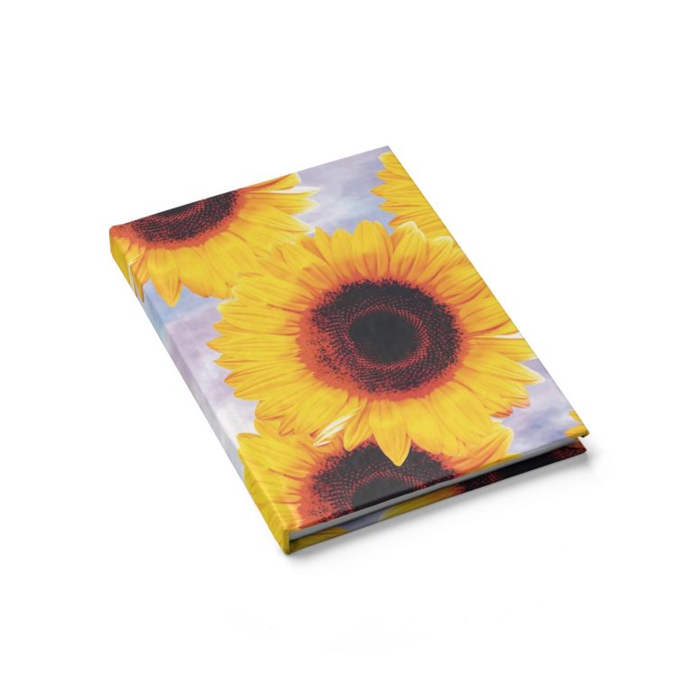 Journal Blank - Sunflowers Flower Art Print Old Antique Vintage Blue Yellow Brown