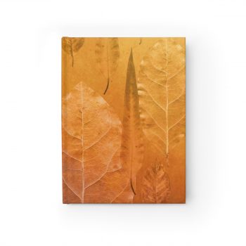 Journal Ruled Line - Golden Brown Leaf Print Beige Gold Nature Art Print Old Antique Vintage