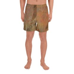 Men's Athletic Long Shorts Beachwear Swimwear Colorful Leaf Copper Brown Beige Nature Art Print Old Antique Vintage