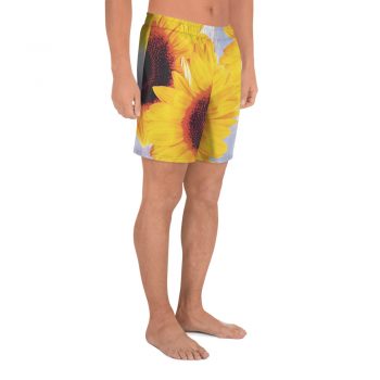 Men's Athletic Long Shorts Beachwear Swimwear Sunflowers Flower Art Print Old Antique Vintage Blue Yellow Brown