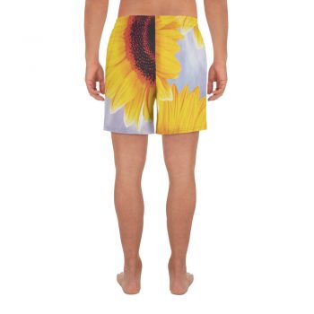 Men's Athletic Long Shorts Beachwear Swimwear Sunflowers Flower Art Print Old Antique Vintage Blue Yellow Brown