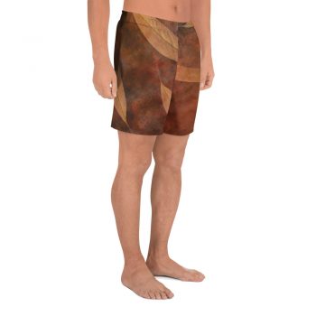 Men's Athletic Long Shorts Dark Brown Leaves Leaf Beige Nature Art Print Old Antique