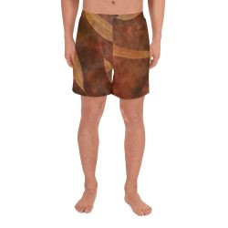 Men's Athletic Long Shorts Dark Brown Leaves Leaf Beige Nature Art Print Old Antique