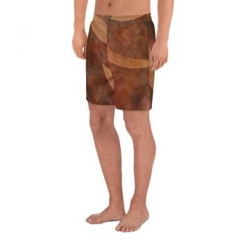 Men’s Athletic Long Shorts Dark Brown Leaves Leaf Beige Nature Art Print Old Antique