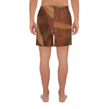 Men's Athletic Long Shorts Dark Brown Leaves Leaf Beige Nature Art Print Old Antique