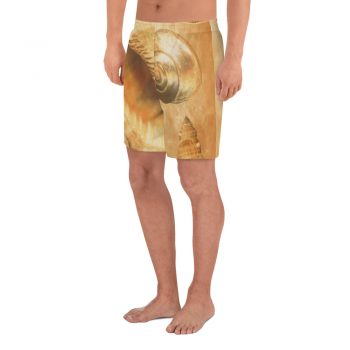 Men's Athletic Long Shorts Sea Shells Ocean Cream Beige Brown Gold Art Print Old Antique Vintage