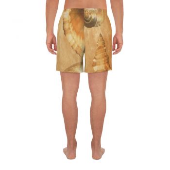 Men's Athletic Long Shorts Sea Shells Ocean Cream Beige Brown Gold Art Print Old Antique Vintage