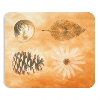 Mousepad Pine Cone Leaf Shell Flower Print Beige Gold Brown Nature Art Print Old Antique Vintage