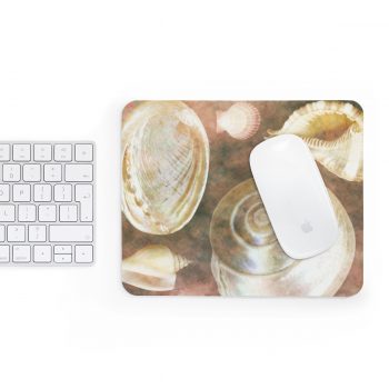 Mousepad Sea Shells Seashells Ocean Grey Silver Beige Sand Art Print Old Antique Vintage