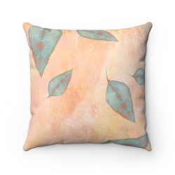 Spun Polyester Square Pillow Colorful Blue Leaves Leaf Beige Cream Coral Brown Art Print Old Antique Vintage