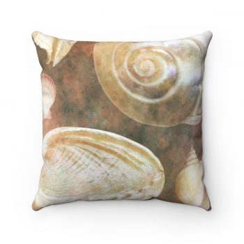 Spun Polyester Square Pillow Sea Shells Ocean Grey Silver Beige Sand Art Print Old Antique Vintage