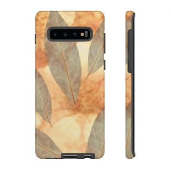 Tough Case Cell Phone Cover Leaves Leaf Print Blue Beige Cream Nature Art Print Old Antique Vintage