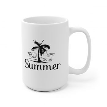 White Coffee Mug - Quote - Summer - Palm Tree Ocean