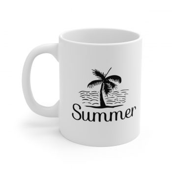 White Coffee Mug - Quote - Summer - Palm Tree Ocean