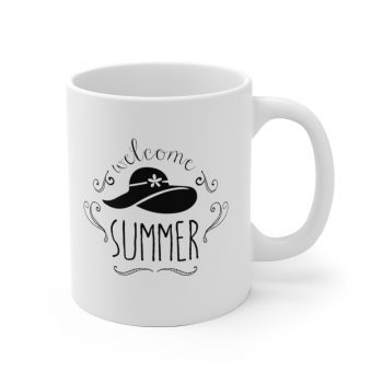 White Coffee Mug - Quote - Welcome Summer - Sun Hat