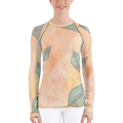 Women's Rash Guard Colorful Blue Leaves Leaf Beige Cream Coral Brown Art Print Old Antique Vintage