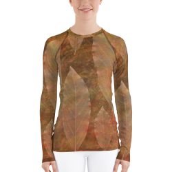 Women's Rash Guard Colorful Leaf Copper Brown Beige Nature Art Print Old Antique Vintage