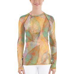Women's Rash Guard Colorful Leaves Leaf Blue Pink Beige Cream Brown Art Print Old Antique Vintage