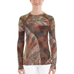 Women's Rash Guard Colorful Leaves Leaf Print Grey Beige Cream Brown Nature Art Print Old Antique Vintage