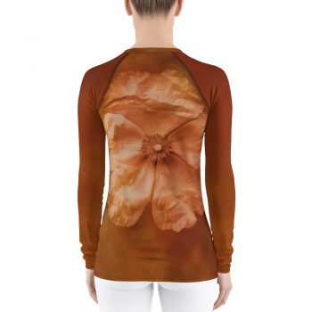 Women's Rash Guard Flower Art Print Old Antique Vintage Botanical Tan Beige Brown - Image 2